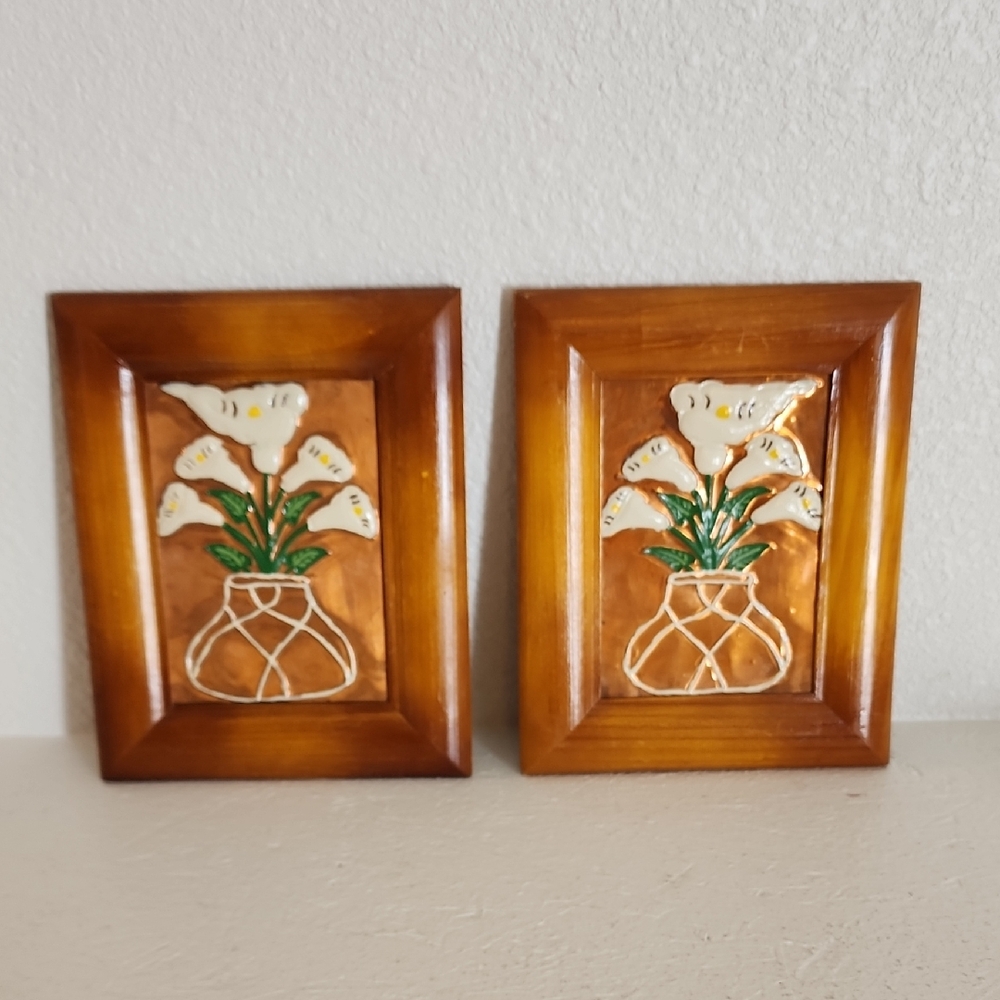 Vintage Copper Art Floral Wall Art Set - Picture 1 of 7